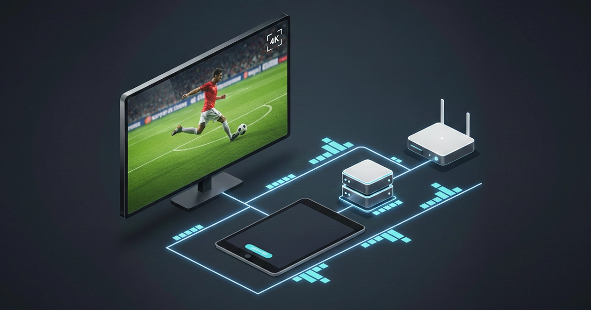 Illustration explaining 4K live IPTV performance, bandwidth and stability