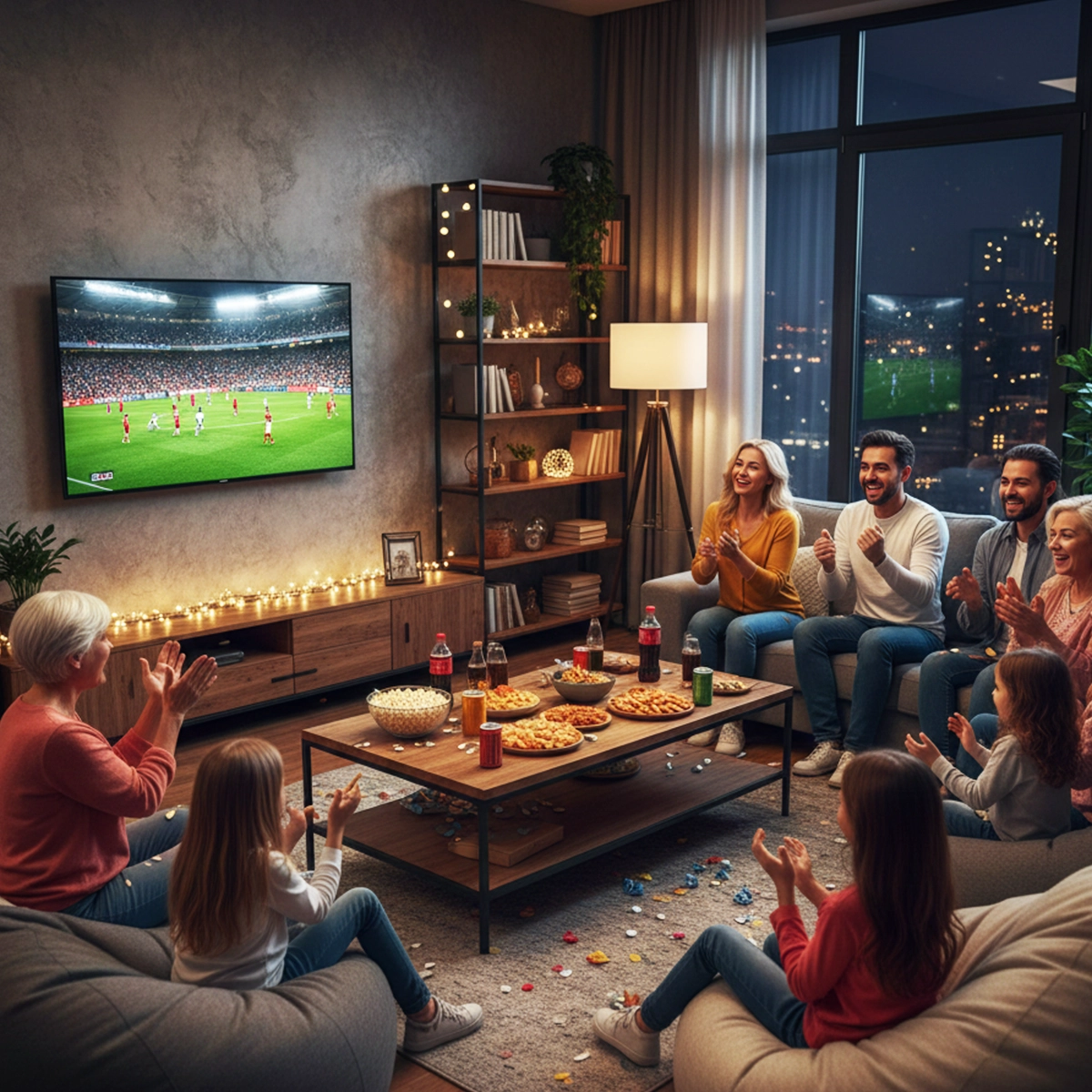 People watching IPTV Service in a modern living room