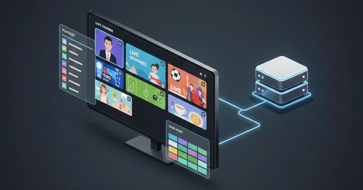 Illustration of IPTV service technology streaming live channels in real time