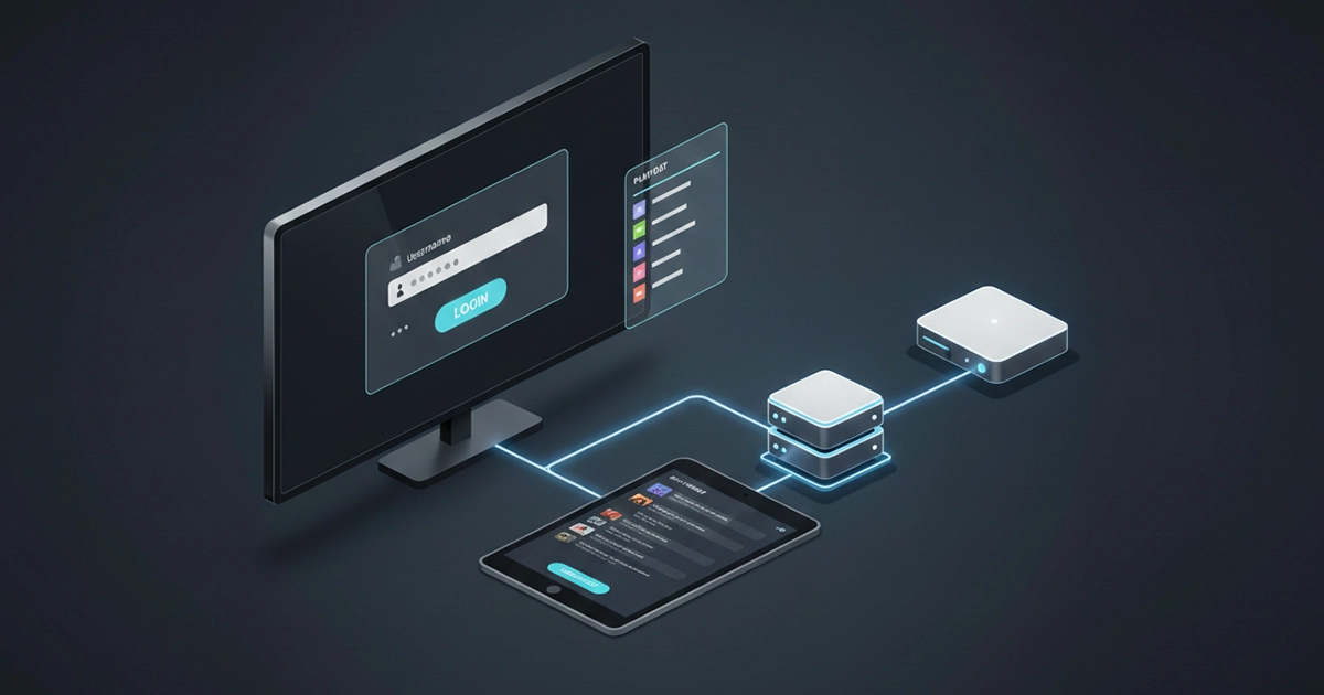 IPTV subscription setup illustration showing M3U and Xtream Codes formats